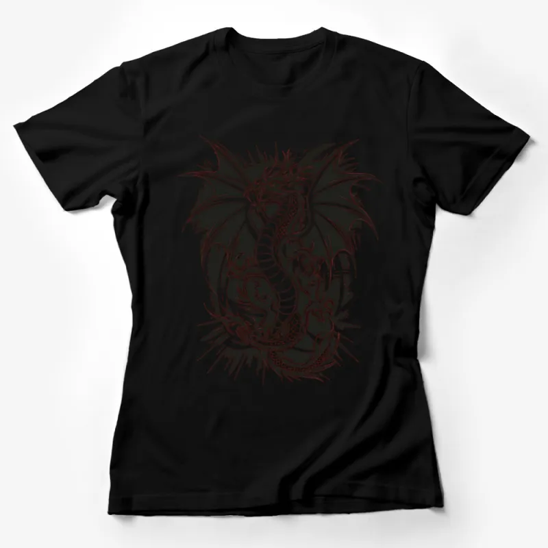 Dragon Graphic Tee, Unisex Fantasy Creature Shirt, Black and White Dragon Design, Artistic T-Shirt, Mythical Beast Apparel for All Ages Female T-Shirt