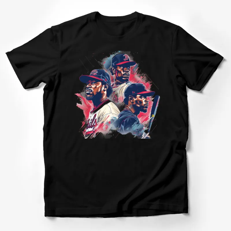 Baseball Player Art T-Shirt, Red and Blue Sports Fan Apparel, Casual Athletic Shirt, Graphic Tee, Unisex Streetwear Male T-Shirt