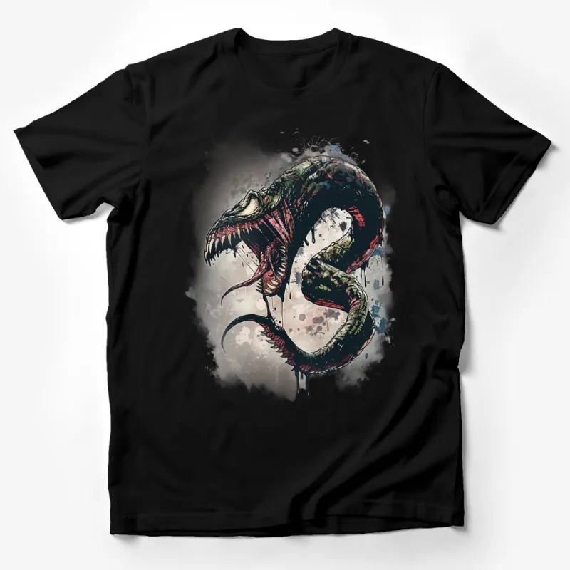 Menacing Dragon Serpent Graphic Tee, Urban Street Style, Artistic Monster Illustration T-Shirt, Unique Design Top Male T-Shirt