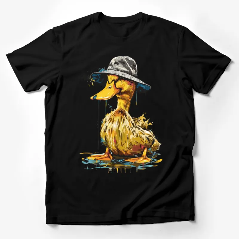 Cool Duck in Hat Graphic T-Shirt, Urban Art Style Duck Tee, Trendy Animal Print Shirt, Unique Duck Illustration Top Unisex Male T-Shirt