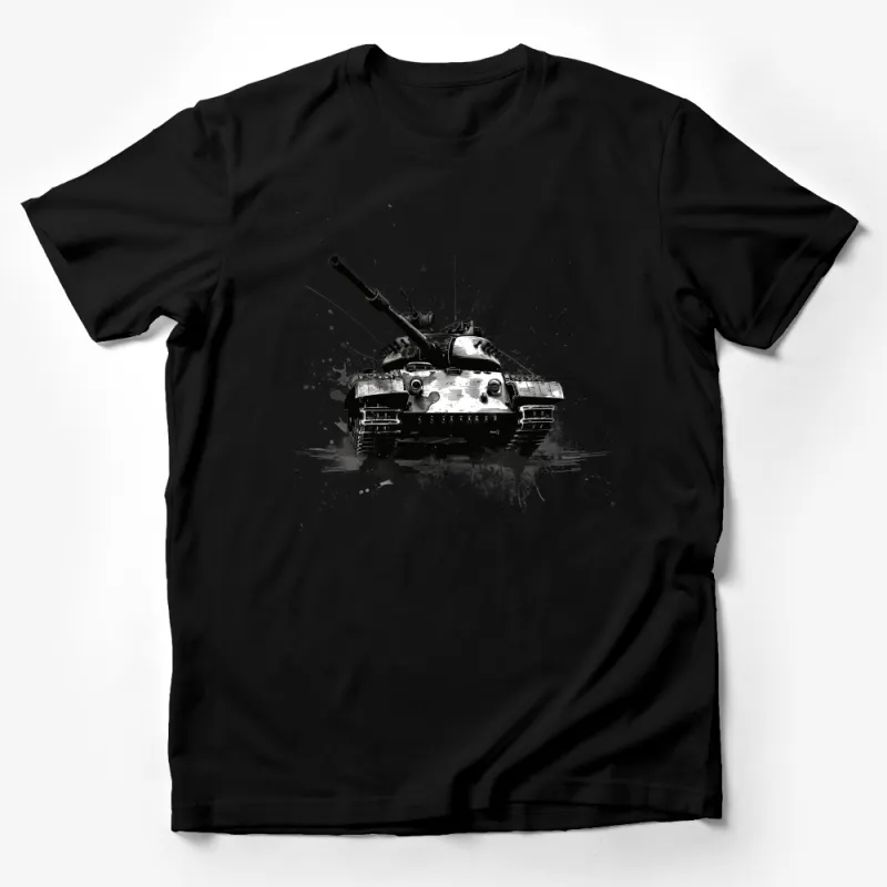 Military Tank Splatter Art Graphic Tee, Bold Statement Unisex T-Shirt Design Male T-Shirt