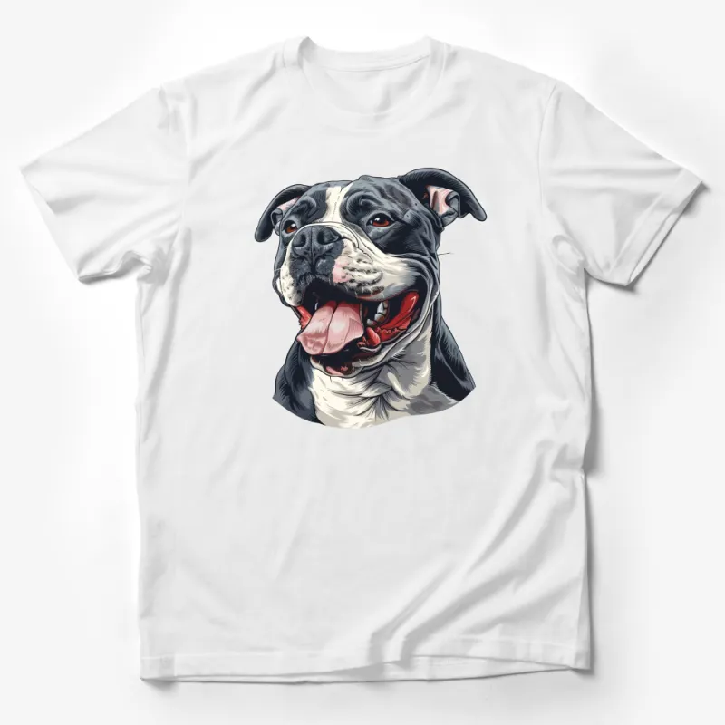 Smiling Dog T-Shirt, Cute Pitbull Tee, Graphic Animal Shirt, Unisex Casual Wear, Pet Lover Gift, Soft Cotton Top, Dog Owner Clothing Male T-Shirt