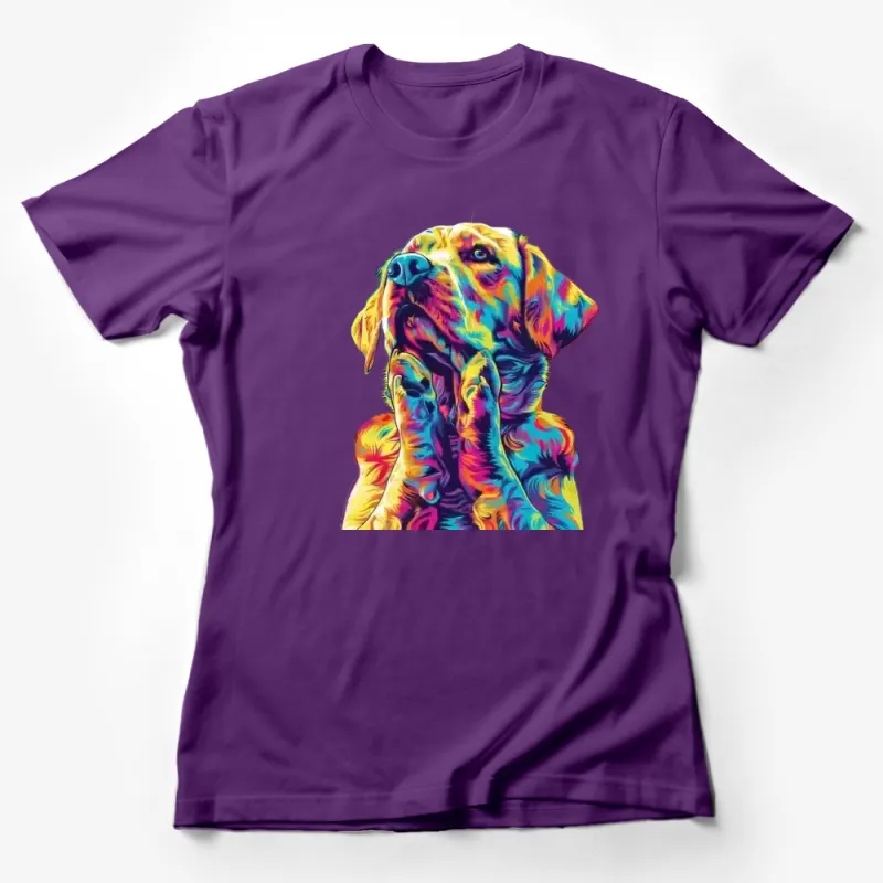 Colorful Dog Portrait T-Shirt, Artistic Rainbow Labrador Retriever Tee, Unique Animal Lover Gift, Bright Pet Art Graphic Shirt, Unisex Female T-Shirt