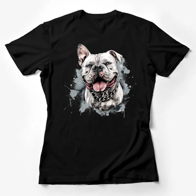 Stylish Bulldog Graphic Tee with Funky Splatter Art, Casual Streetwear T-Shirt Female T-Shirt