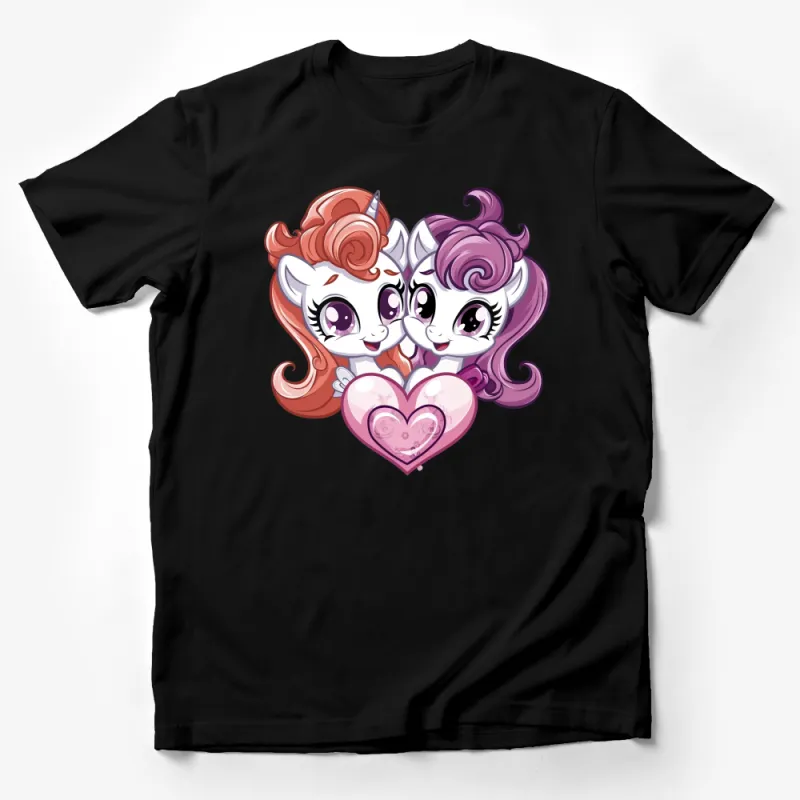 Cute Unicorn Couple T-Shirt, Heart Love Graphic Tee, Gift for Best Friends, Matching Shirts for Couples Male T-Shirt