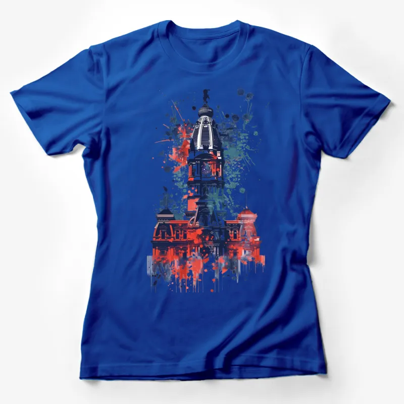 Abstract Cityscape Art T-Shirt, Urban Splatter Paint Design Tee, Unisex Graphic Fashion Top, Gift Female T-Shirt