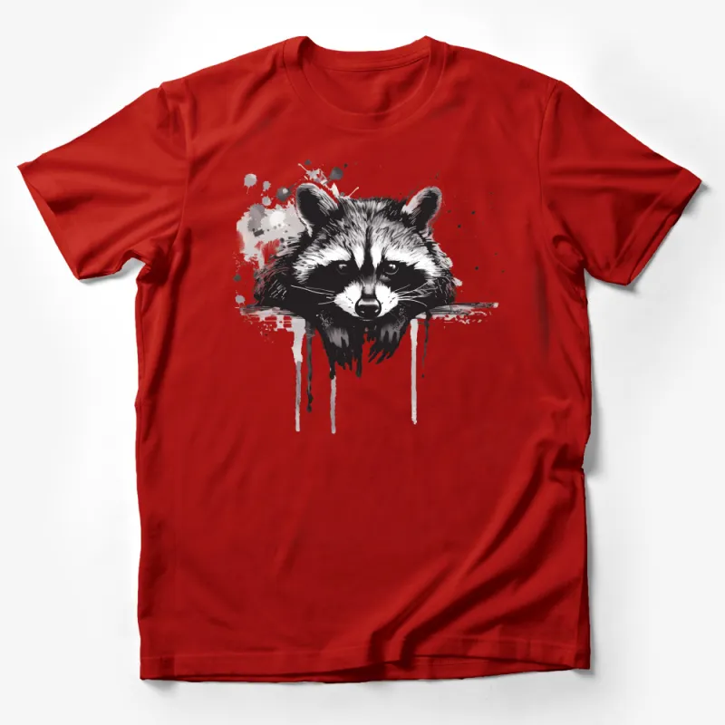 Unique Raccoon Face Art T-Shirt with Ink Splatter, Unisex Nature Wildlife Shirt for All Ages Male T-Shirt