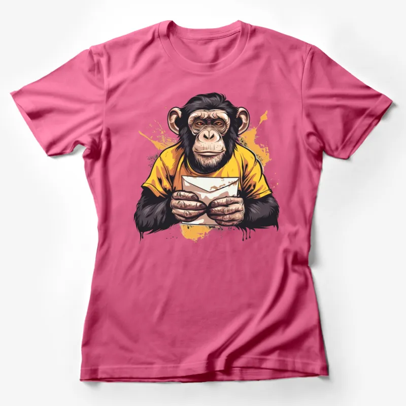 Unique Chimpanzee Graphic Tee, Stylish Ape with Coffee T-Shirt, Casual Urban Streetwear for Animal Lovers Female T-Shirt