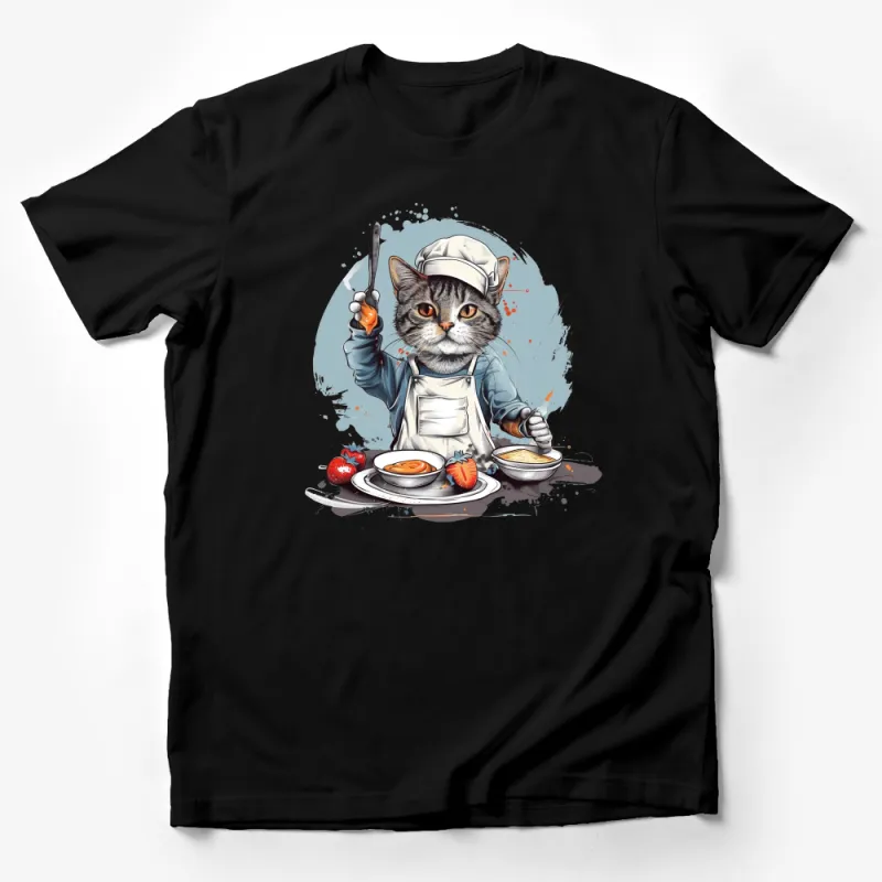 Chef Cat T-Shirt, Cute Cooking Kitty Graphic Tee, Funny Cat Lover Shirt, Unisex Kitchen Cat Art, Whimsical Pet Clothing Male T-Shirt