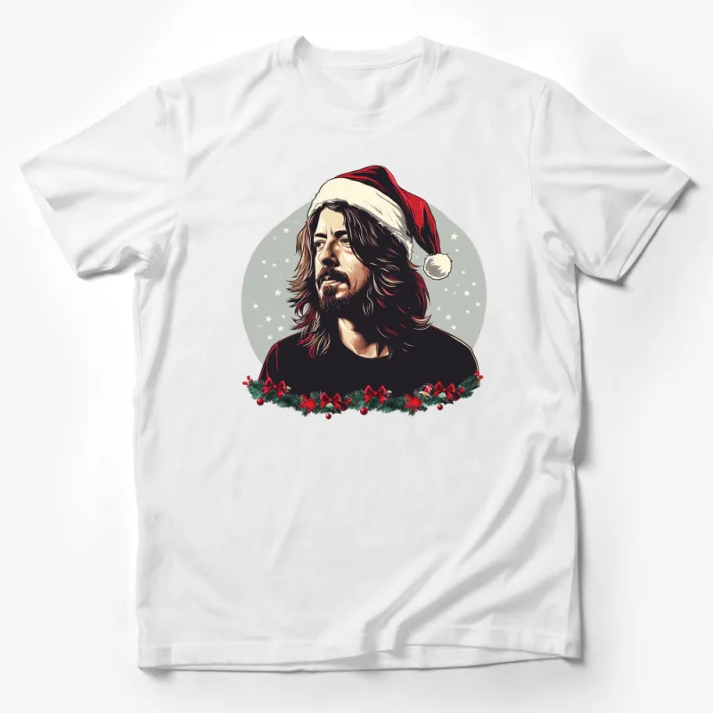 Festive Santa Hat Portrait Tee, Christmas Rocker Graphic Shirt, Holiday Mens Womens Unisex T-Shirt Male T-Shirt