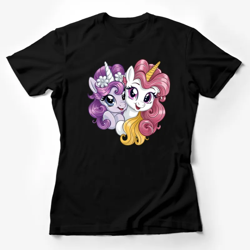 Cute Unicorn Friends Cartoon T-Shirt for Kids, Colorful Graphic Tee, Magical Fantasy Animal Shirt Female T-Shirt