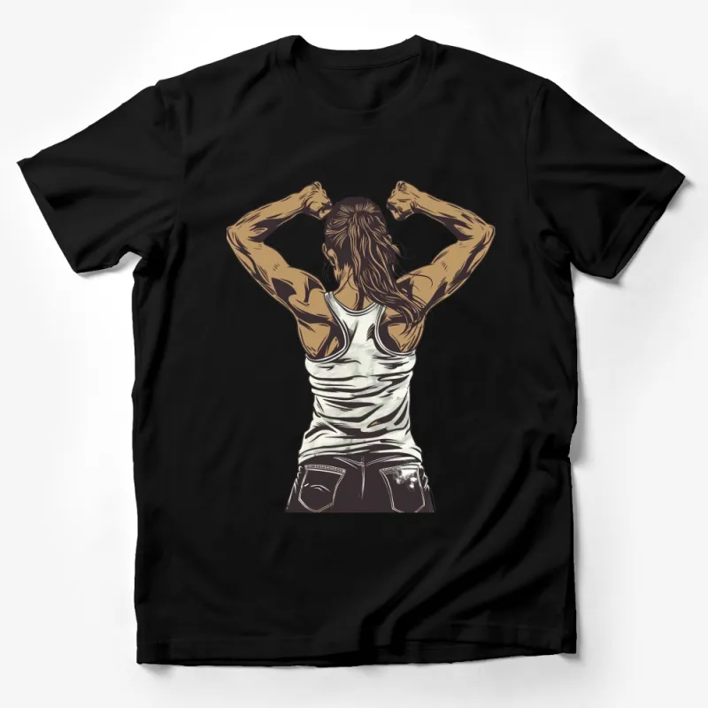 Women's Empowerment Fitness T-Shirt, Strong Female Muscle Illustration Tee, Casual Workout Athletic Shirt, Unique Graphic Top Male T-Shirt