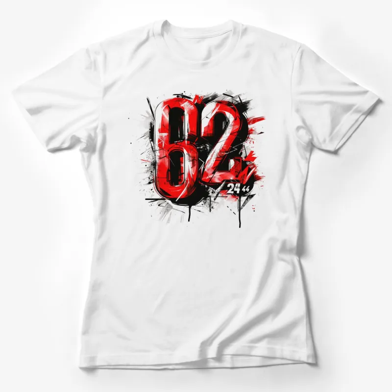 Bold Red and Black 82 Racing Number Graphic T-Shirt for Motorsport Fans Female T-Shirt