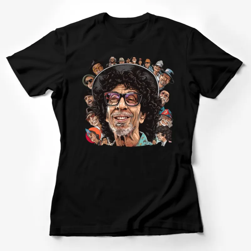 Unique Celebrity Caricature T-Shirt, Colorful Artist Tribute, Pop Culture Tee, Unisex Fashion Top, Collector's Item, Gift for Fans Female T-Shirt