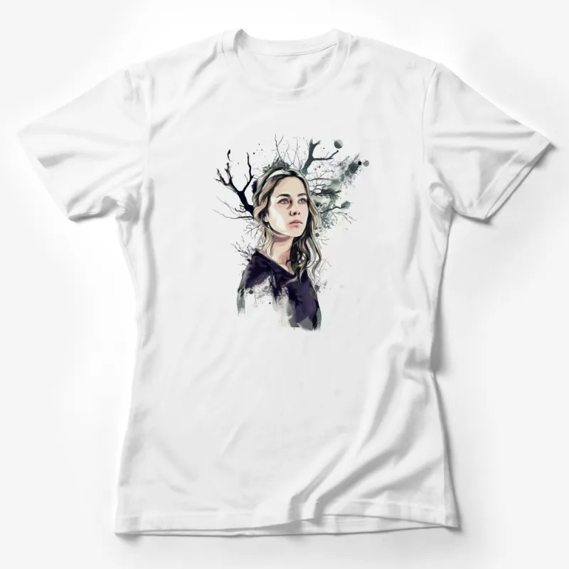 Abstract Watercolor Woman Portrait Artistic Splashes T-Shirt Design Female T-Shirt