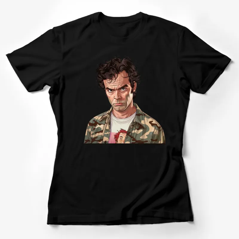 Unique Grumpy Man Cartoon Illustration Military Jacket T-Shirt Gift Idea Female T-Shirt