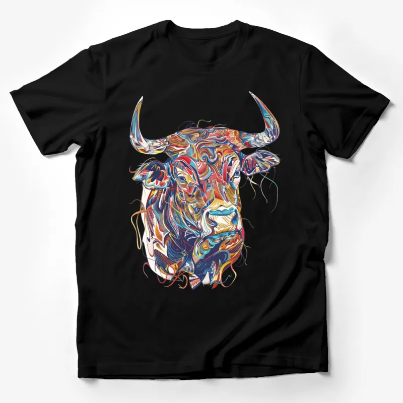 Colorful Abstract Bull Art T-Shirt, Vibrant Animal Pattern Tee, Unique Graphic Design Shirt For All Ages Male T-Shirt