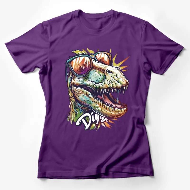 Dinosaur T-Shirt with Glasses, Colorful Tyrannosaurus Rex Graphic Tee, Hipster Dino Fashion, Unisex Casual Top Female T-Shirt