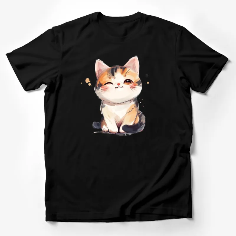 Cute Cat T-Shirt, Whimsical Calico Kitten Illustration, Soft Unisex Tee, Animal Lover Gift, Casual Wear, Unique Cat Art Apparel Male T-Shirt