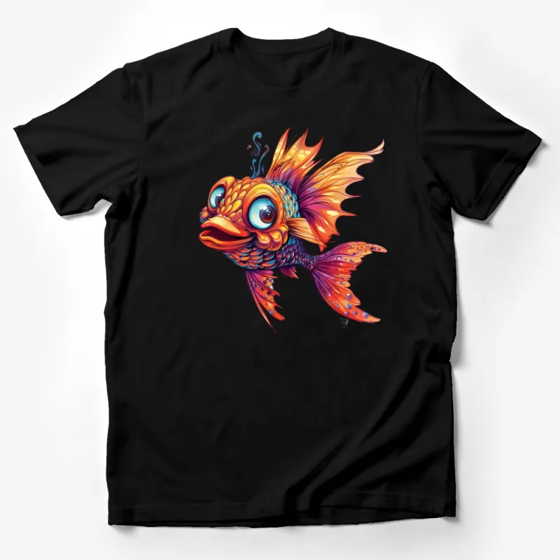 Colorful Whimsical Fish T-Shirt, Artistic Ocean Life Tee, Unique Illustrated Aquatic Apparel, Vibrant Marine Animal Top Male T-Shirt