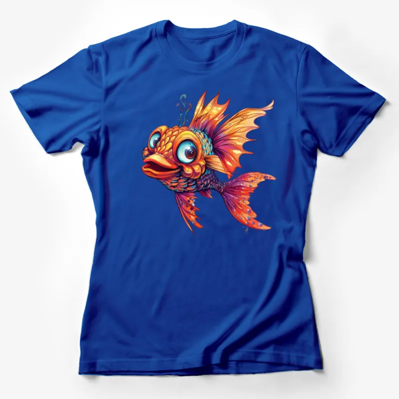 Colorful Whimsical Fish T-Shirt, Artistic Ocean Life Tee, Unique Illustrated Aquatic Apparel, Vibrant Marine Animal Top Female T-Shirt