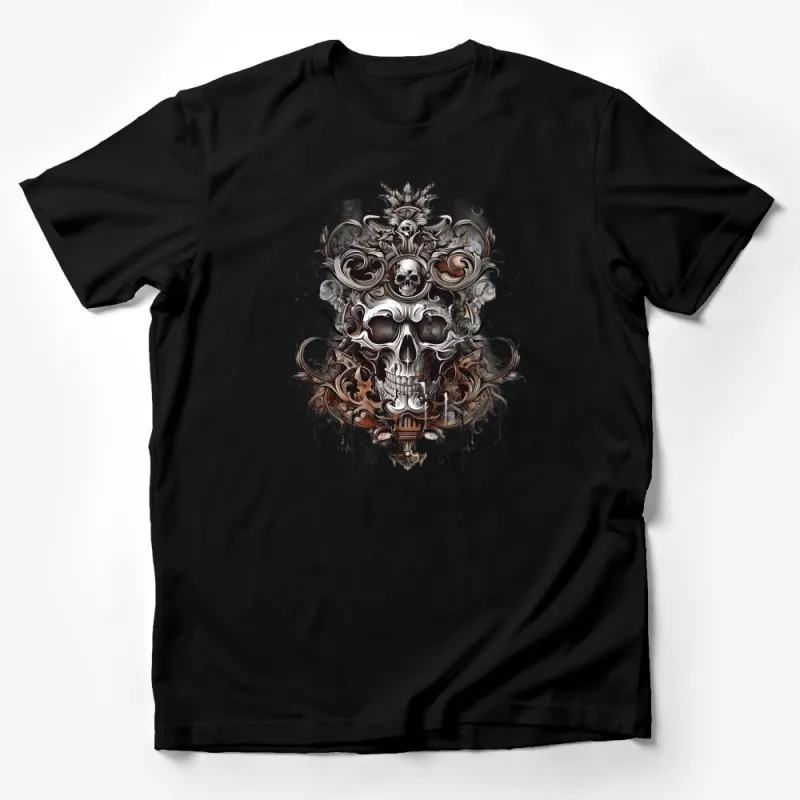 Gothic Skull T-Shirt, Dark Fantasy Art Tee, Unisex Graphic Print Shirt, Baroque Style Skull Clothing Male T-Shirt