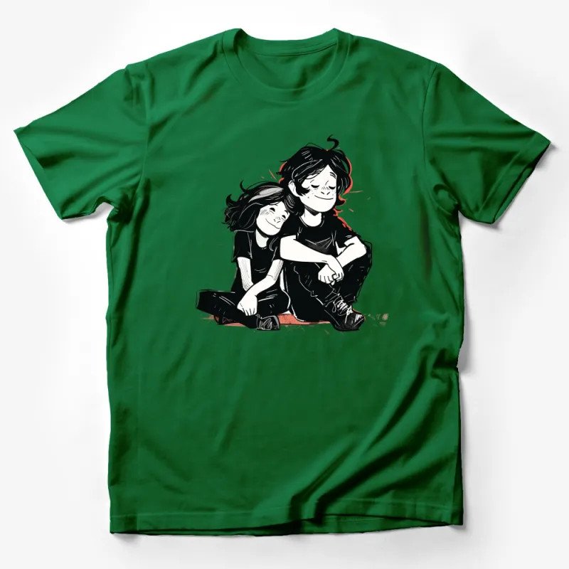 Unisex T-Shirt with Sweet Cartoon Couple Illustration, Perfect Gift for Partners Male T-Shirt