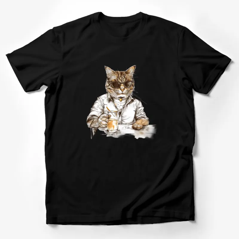 Cool Cat with Sunglasses Graphic Tee, Quirky Illustration, Casual Unisex T-Shirt, Hipster Cat Shirt, Fashion Tops, Gift for Cat Lovers Male T-Shirt