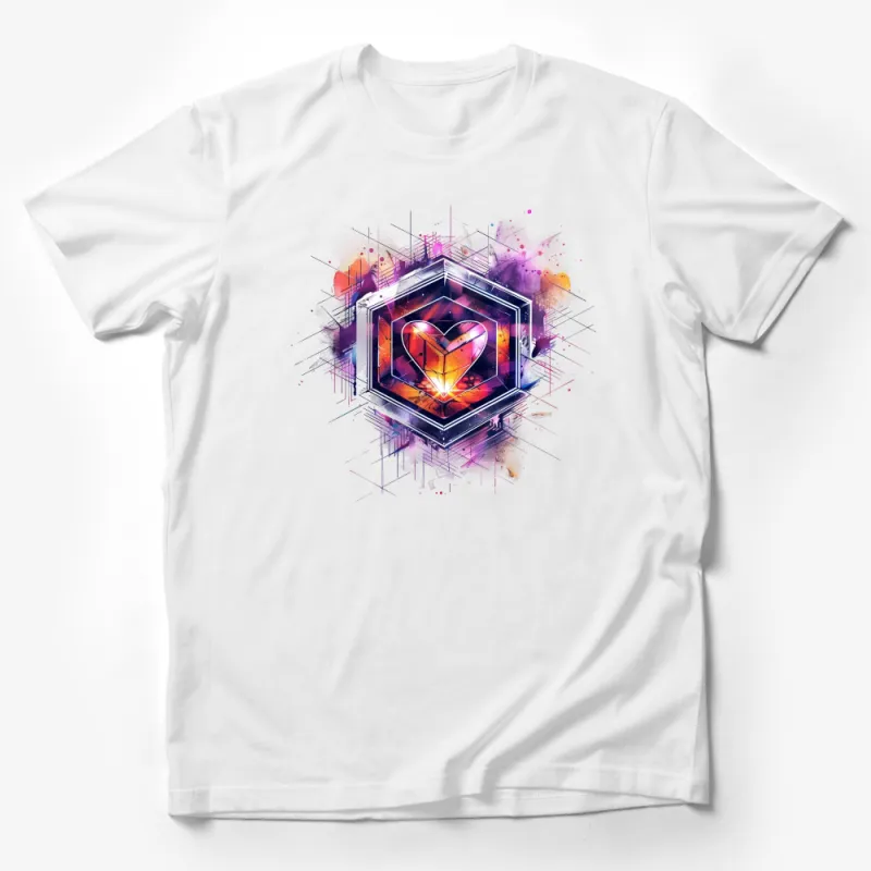 Abstract Heart Cube Graphic T-Shirt, Colorful Artistic Design, Unique Unisex Tee Male T-Shirt