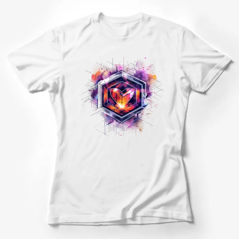 Abstract Heart Cube Graphic T-Shirt, Colorful Artistic Design, Unique Unisex Tee Female T-Shirt