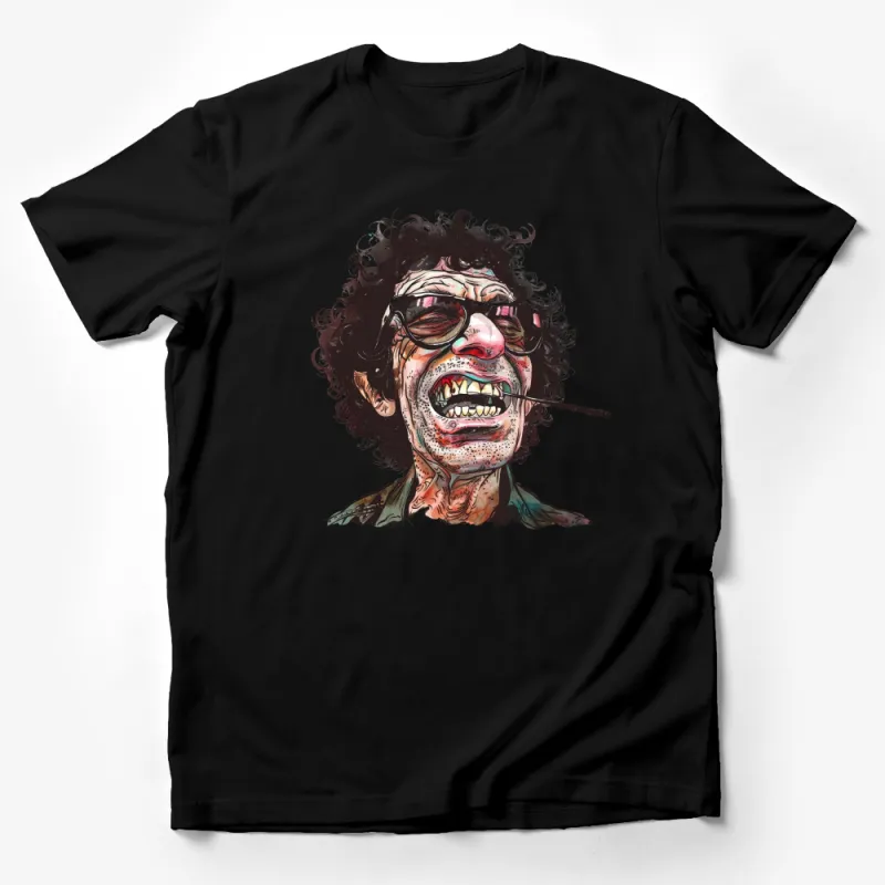 Unique Illustrated Curly-Haired Man with Sunglasses and Cigarette T-Shirt Male T-Shirt