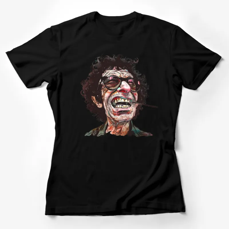 Unique Illustrated Curly-Haired Man with Sunglasses and Cigarette T-Shirt Female T-Shirt