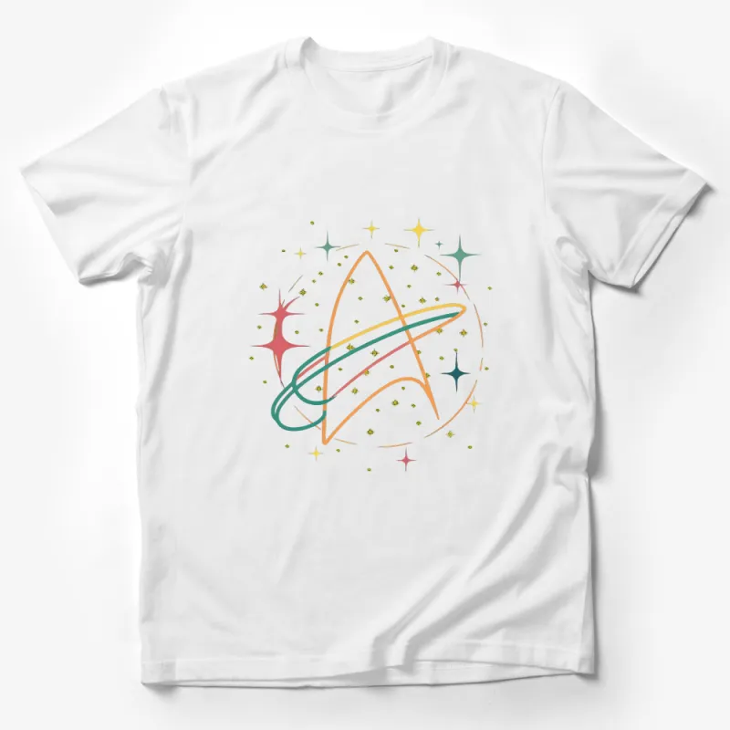 Space Explorer Graphic Tee, Celestial Body Artistic Design, Casual Wear Male T-Shirt