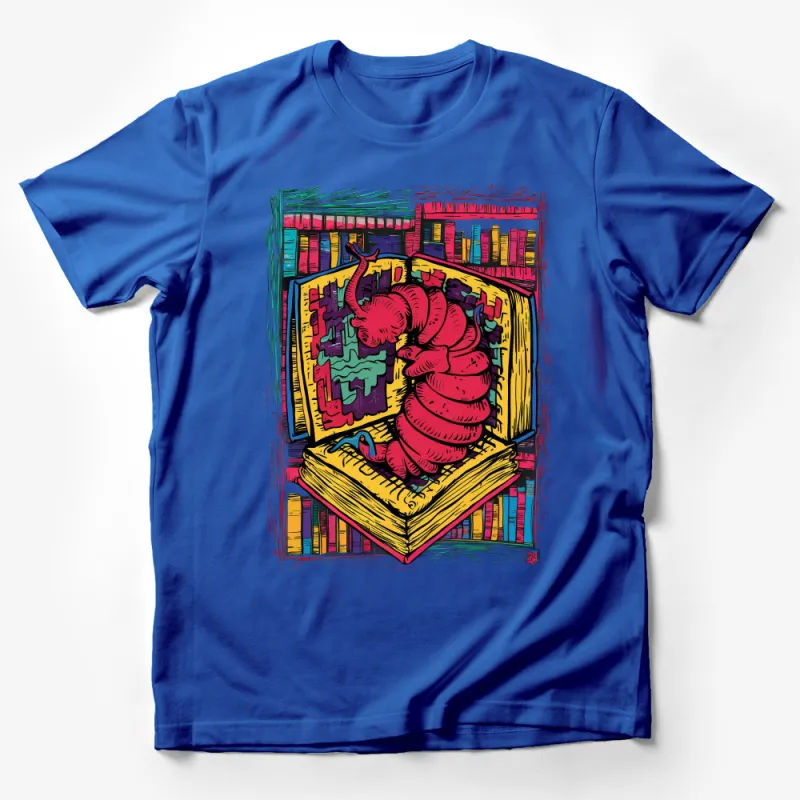 Vibrant Bookshelf and Brain Illustration T-Shirt, Colorful Artistic Tee for Book Lovers and Thinkers Male T-Shirt