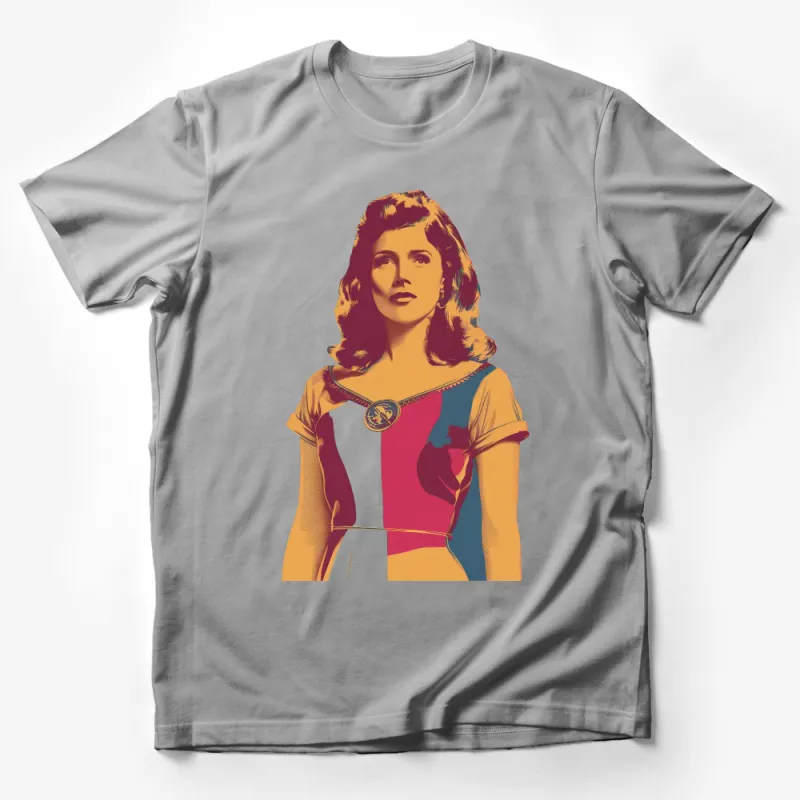 Vintage-Inspired Retro Fashion Woman Portrait Colorful T-Shirt, Unique Graphic Tee, Artistic Style Clothing, Gift for Her Male T-Shirt