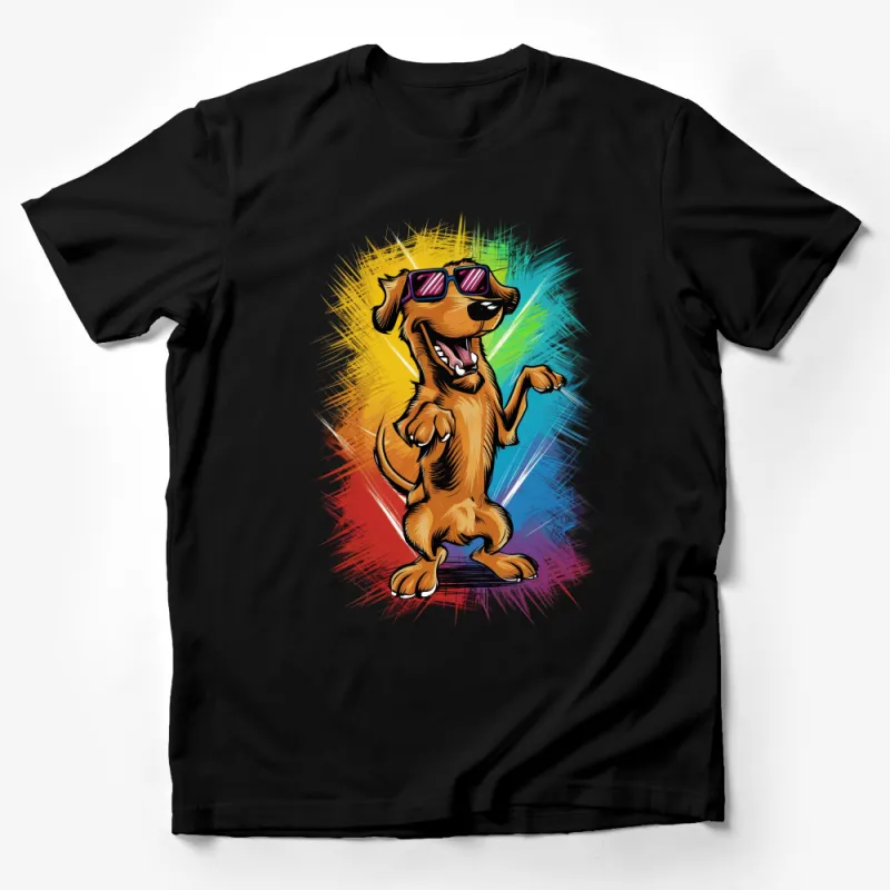 Cool Dog T-Shirt With Sunglasses, Colorful Summer Dog Tee, Unisex Graphic Tee, Animal Lover Gift, Pet Illustration Shirt Male T-Shirt