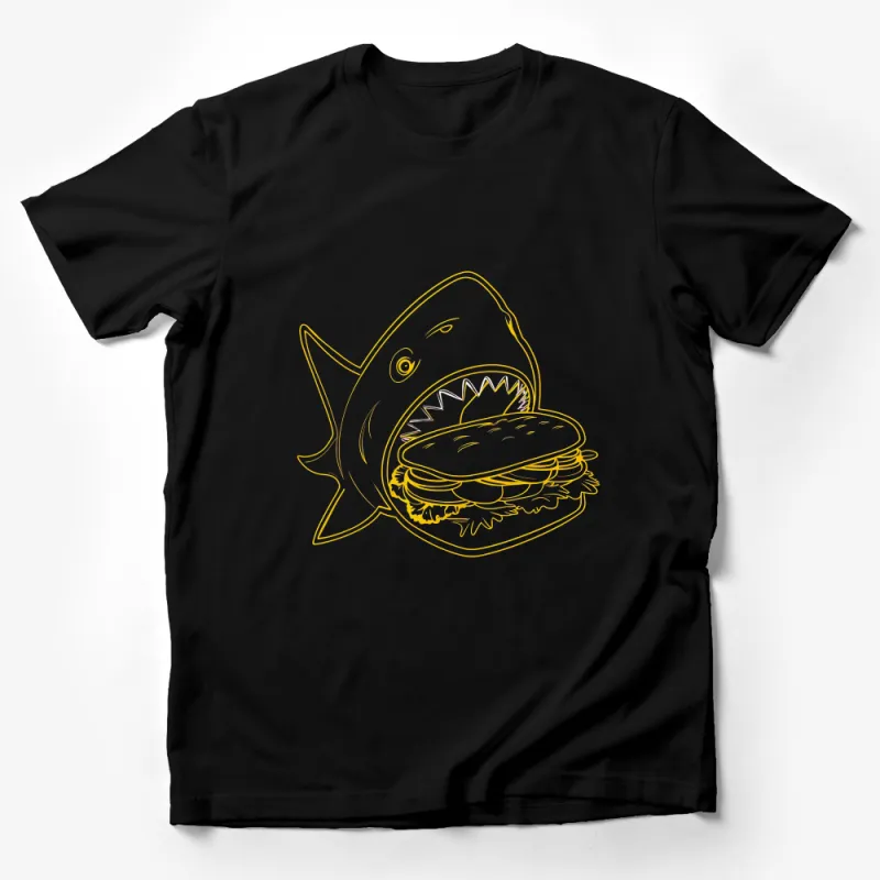 Funny Shark Burger Graphic T-Shirt, Unisex Novelty Tee, Fast Food Shark Lover Shirt, Casual Cool Shirt Design, Gift for Him or Her Male T-Shirt