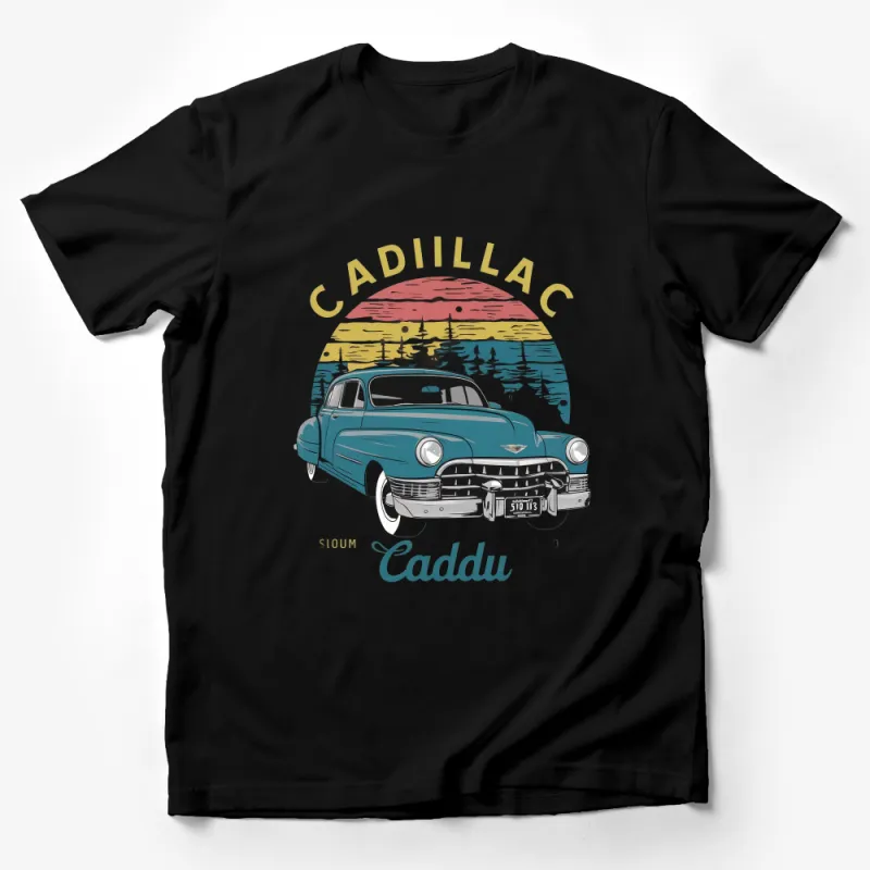 Vintage Cadillac Graphic Tee, Classic Car Sunset Reflection T-Shirt, Retro Automotive Enthusiast Gift Idea Male T-Shirt