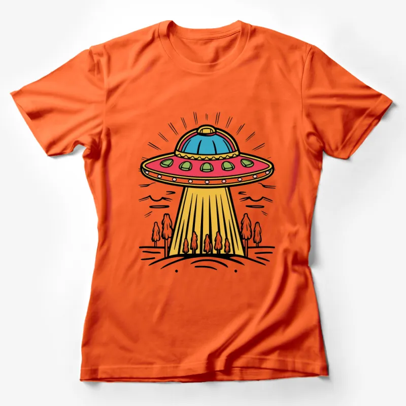 UFO Abduction Forest Graphic Tee, Colorful Alien Spaceship T-Shirt, Unisex Sci-Fi Clothing, Gift for UFO Enthusiasts Female T-Shirt