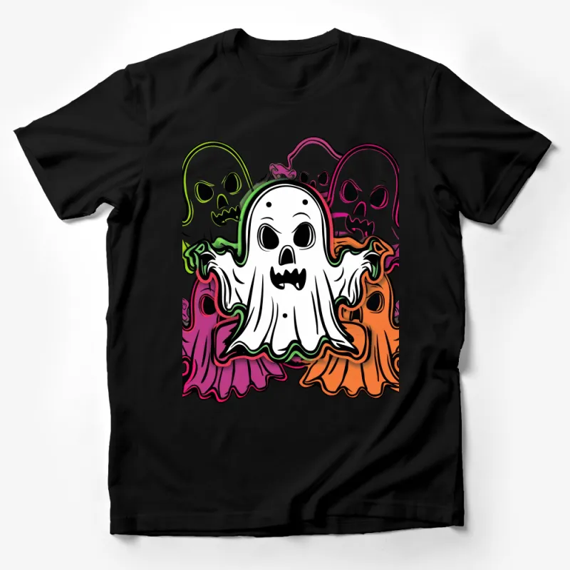 Colorful Ghostly Gathering T-Shirt, Fun Spooky Spirits Graphic Tee, All Ages Halloween Apparel Male T-Shirt