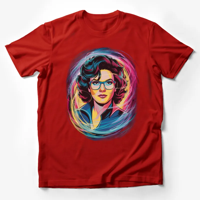 Colorful Retro Style Woman Portrait Graphic Tee, Vintage Inspired Artistic T-Shirt Design, Hipster Casual Wear Male T-Shirt