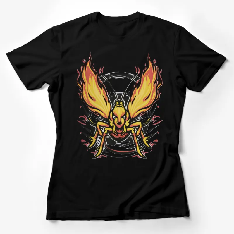 Fiery Butterfly Graphic Tee, Cool Insect Wings with Flames Unisex T-Shirt Female T-Shirt