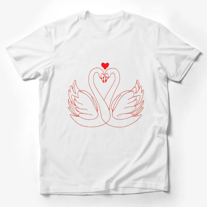 Romantic Swans with Heart Line Art T-Shirt, Perfect for Valentine's Day Gift Male T-Shirt