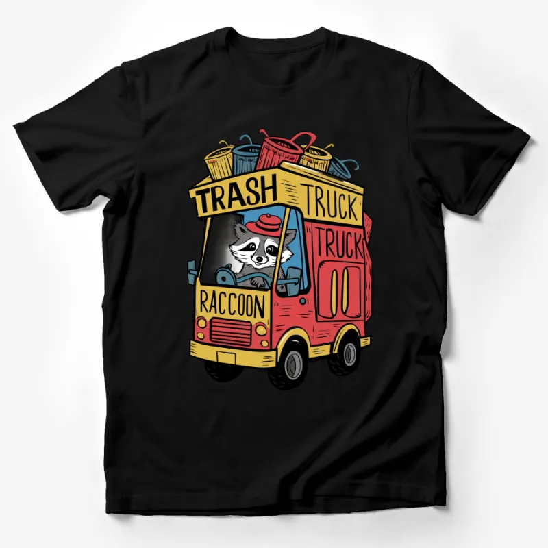 Kids Trash Truck T-Shirt, Cute Raccoon Driving Garbage Vehicle, Colorful Cartoon Graphic Tee, Fun Toddler Clothing Male T-Shirt