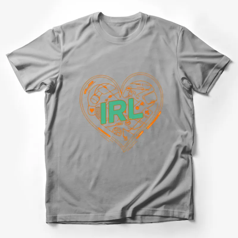 Unique IRL Heart Graphic T-Shirt, Love For Real Life Tee, Geek Chic Apparel, Unisex Shirt for Gamers Male T-Shirt