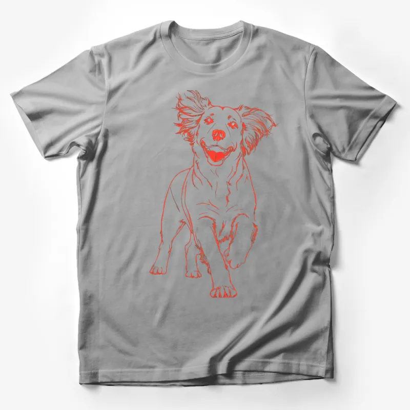 Red Sketch Happy Dog T-Shirt, Vibrant Canine Line Art Tee, Animal Lover Casual Top, Pet Enthusiast Gift Idea Male T-Shirt