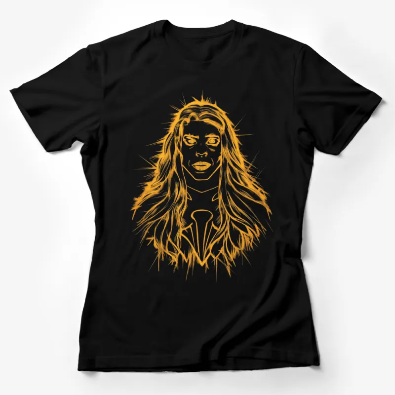 Unique Golden Line Art Woman Portrait Casual Wear T-Shirt, Artistic Graphic Tee, Stylish Feminine Top Female T-Shirt