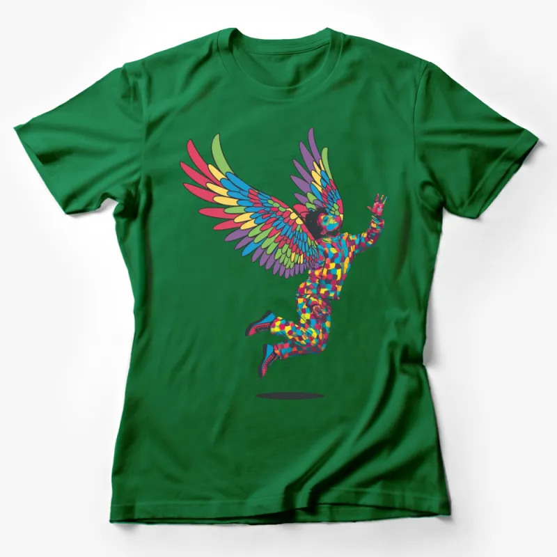 Colorful Urban Street Art Angel Wings T-Shirt, Vibrant Graffiti Style Tee, Unique Artistic Apparel for Men and Women Female T-Shirt