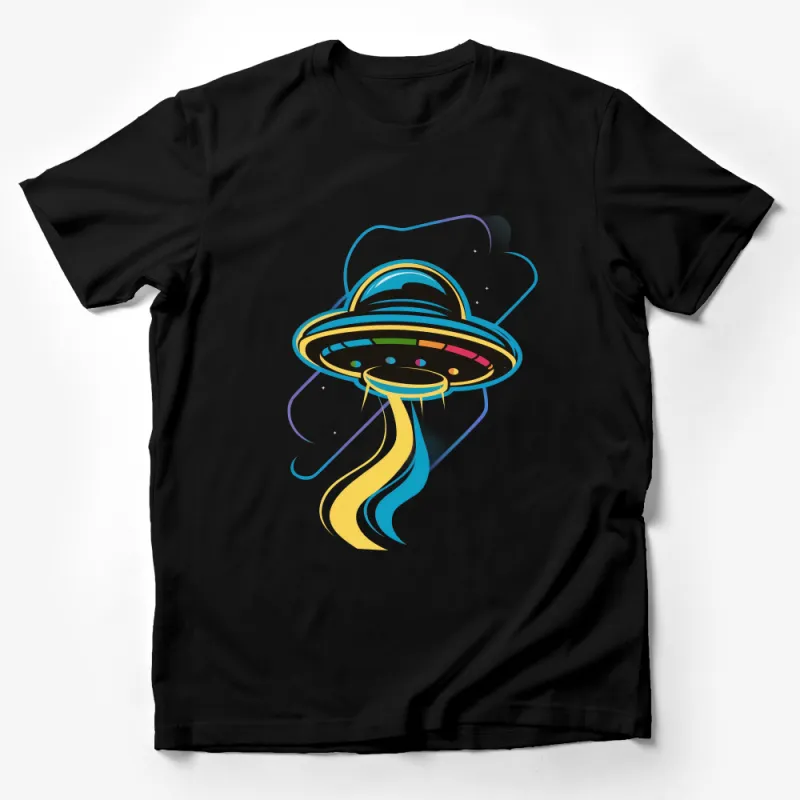 Colorful Alien Spaceship Graphic Tee, Unisex UFO T-Shirt with Vibrant Design Male T-Shirt