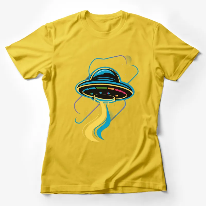 Colorful Alien Spaceship Graphic Tee, Unisex UFO T-Shirt with Vibrant Design Female T-Shirt